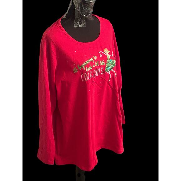Christmas Red Blouse Size 14/16W It’s Beginning To Look A Lot Like Cocktails...‎ - Picture 2 of 7